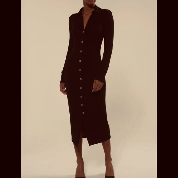 Good American ribbed Black Button-Down‎ Dress 0 90’s, goth, sexy - Picture 3 of 11